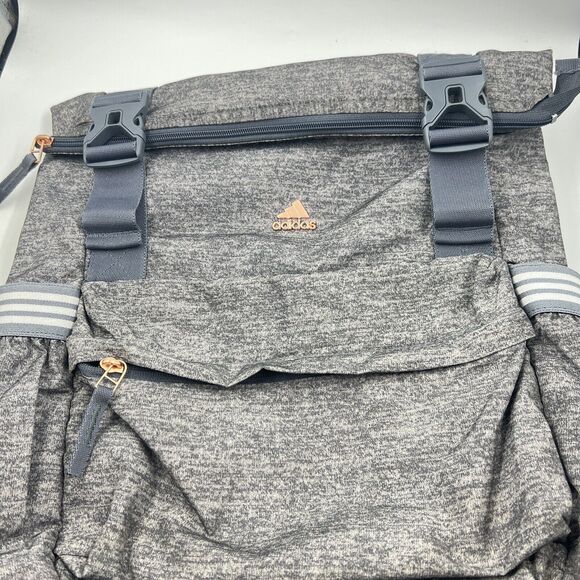 Adidas Yola III Backpack Charcoal Gray Rose Gold Detail Fold over Top Padded - Picture 5 of 8